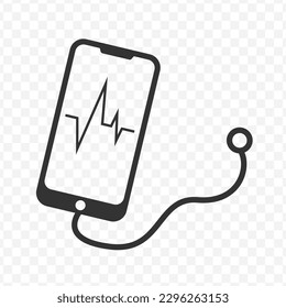 Vector illustration of check the health of the smartphone icon in dark color and transparent background(png).