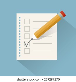 Vector illustration of check list with pencil.