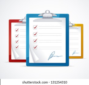 Vector illustration of check list and signature