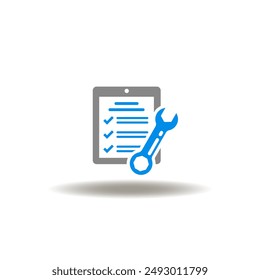 Vector illustration of check list with wrench. Icon of customize. Symbol of customized.