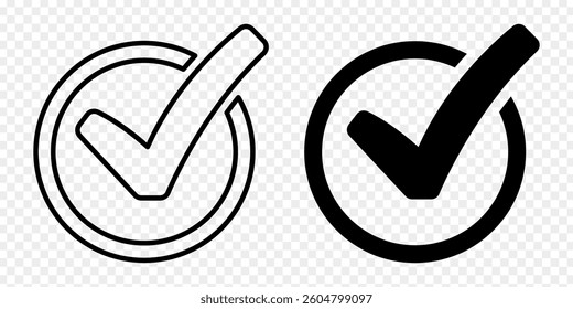 Vector illustration of check mark icon set isolated on transparent background