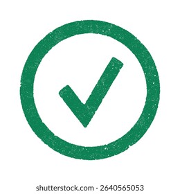 Vector illustration of check mark inside circle in green ink stamp