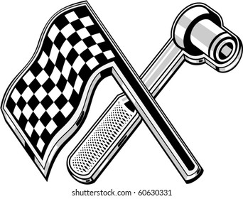 vector illustration of a checkered flag with socket wrench crossed