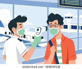 vector illustration checking body temperature in public area