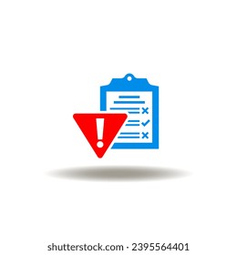 Vektorgrafik der Checkliste mit Aufmerksamkeitszeichen. Symbol der Beschwerden. Symbol der Beschwerde. Zeichen der Unzufriedenheit der Angestellten.