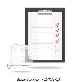 Vector illustration of a checklist with  checking off tasks and telephone. Vector illustration for posters, banners and templates - Shutterstock ID 264072710