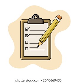 Vector illustration of a checklist clipboard with a pencil, ideal for productivity apps, to-do lists, planning graphics, and educational or business presentations.