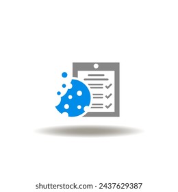 Vector illustration of checklist with cookie. Icon of cookies policy. Symbol of web communication procedures and technology.