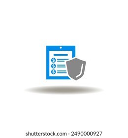Ilustración vectorial del escudo financiero de la lista de verificación. Icono de la multa. Símbolo de la pena.