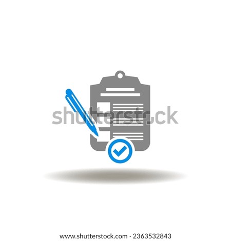 Vector illustration of checklist with pen and check mark. Icon of request. Symbol of agreement, appeal.