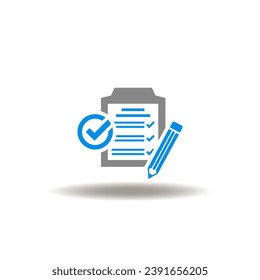 Vector illustration of checklist with pencil and check mark. Icon of requirements.