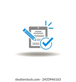 Vector illustration of checklist with pencil and check mark. Icon of RFP Request For Proposal. Symbol of checkup, audit, inspection.
