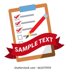 Vector illustration of checklist with pencil isolated on white background with place for text