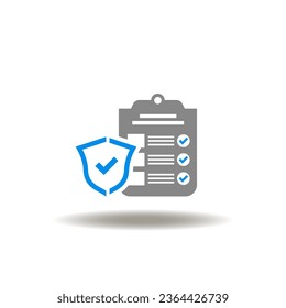 Ilustración vectorial de la lista de comprobación con marca de verificación de pantalla. Icono de reporte de accidentes. Símbolo del formulario de seguro.