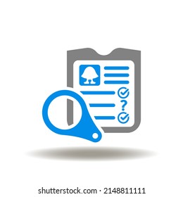 Vector Illustration Of Checklist User Magnifier. Symbol Of KYC Know Your Customer. Icon Of Client Identification AML Procedure.