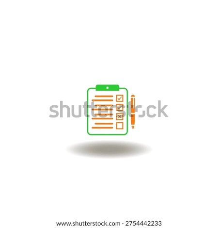 Vector illustration of checklist vote form with pen. Symbol of exam preparation. Icon of questionnaire, survey, test.