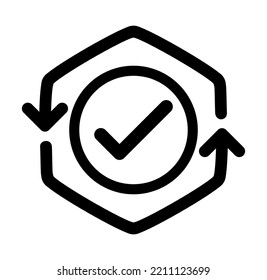 Vector illustration of checkmark like cash flow or implement icon on white background.
