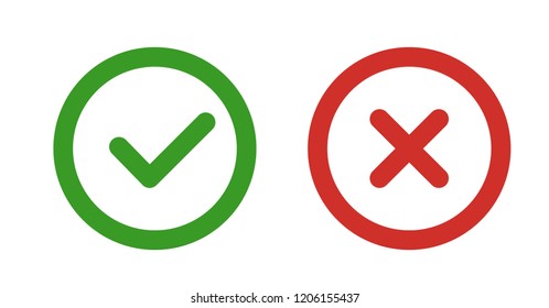 Vector illustration of checkmark no x or confirm line art color icon for apps and websites set