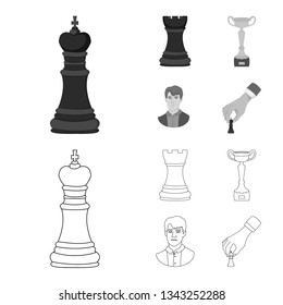 Vector illustration of checkmate and thin logo. Set of checkmate and target vector icon for stock.