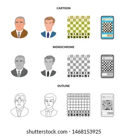 Vector illustration of checkmate and thin logo. Set of checkmate and target stock vector illustration.