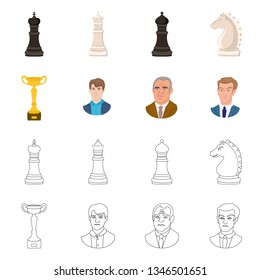 Vector illustration of checkmate and thin sign. Set of checkmate and target vector icon for stock.
