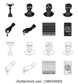 Vector illustration of checkmate and thin sign. Set of checkmate and target vector icon for stock.