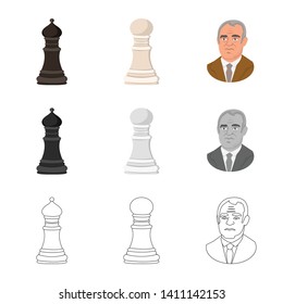 Vector illustration of checkmate and thin sign. Set of checkmate and target stock vector illustration.