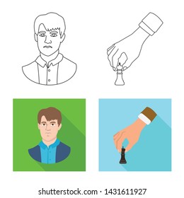 Vector illustration of checkmate and thin sign. Set of checkmate and target vector icon for stock.