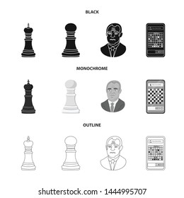 Vector illustration of checkmate and thin sign. Set of checkmate and target stock symbol for web.