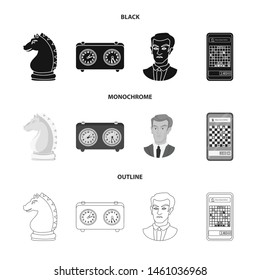 Vector illustration of checkmate and thin sign. Set of checkmate and target vector icon for stock.