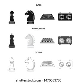 Vector illustration of checkmate and thin sign. Collection of checkmate and target stock vector illustration.