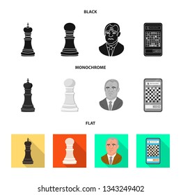 Vector illustration of checkmate and thin symbol. Set of checkmate and target vector icon for stock.