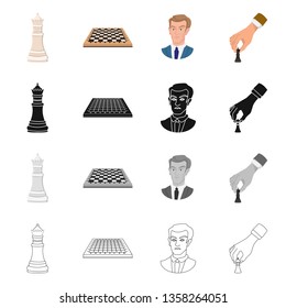 Vector illustration of checkmate and thin symbol. Set of checkmate and target stock symbol for web.