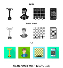 Vector illustration of checkmate and thin symbol. Set of checkmate and target vector icon for stock.