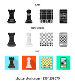 Vector illustration of checkmate and thin symbol. Set of checkmate and target stock symbol for web.