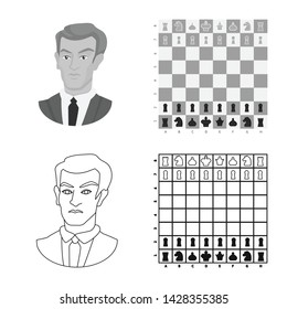 Vector illustration of checkmate and thin symbol. Set of checkmate and target stock vector illustration.