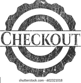 Vector illustration of Checkout chalkboard emblem on black board
