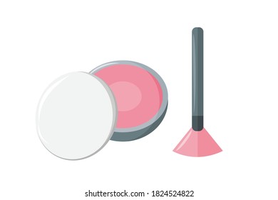 Vector Illustration of Cheek Brush and Pink Powder