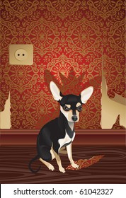 Vector illustration of the cheeky cute dog with fragment of a  wallpaper.