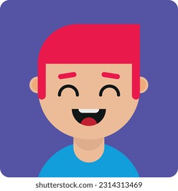Vector illustration of a cheerful boy. Laughing child with closed eyes.