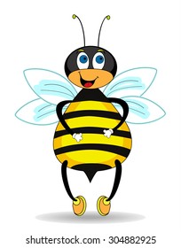 Vector illustration. Cheerful cartoon bee.