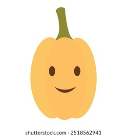 Ilustración vectorial de una alegre calabaza de dibujos animados, perfecta para temas de alimentación saludable, agricultura orgánica y cosecha de otoño en un estilo divertido y lúdico.