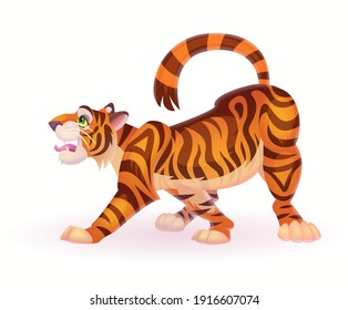 Vector illustration of cheerful cartoon red tiger, symbol of 2022 new year, template for calendar or banner