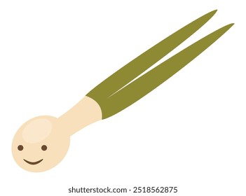 Vector illustration of a cheerful cartoon scallion, perfect for promoting healthy, fresh vegetables with a fun and energetic look.