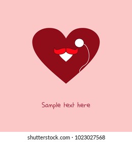 Vector illustration. A cheerful chocolate heart with a monocle and a mustache. The illustration can be used as a postcard, an invitation or a banner.