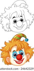 Vector illustration of a cheerful clown face