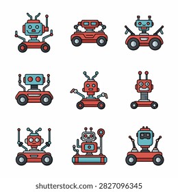 Vector illustration of cheerful fire trucks with smiling faces and wheels designed for children