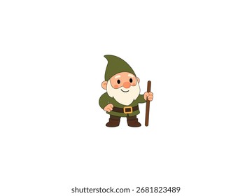 Ilustração vetorial de um gnomo alegre sobre um fundo branco	