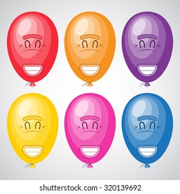 Vector illustration. Cheerful group of cartoon colorful balloons. Creative and modern characters for advertising, poster, banner, web and flyer.