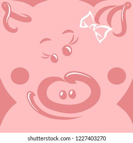 Vector illustration of cheerful happy face of pig girl on pink background